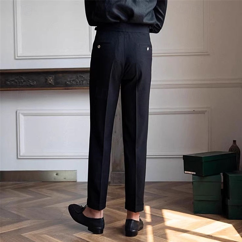 Herre Eksamen Dressbukser Napoli bukser Bukser kinesisk Knapper Lomme Helfarge Komfort Formell Fest Arbeid Mote Klassisk Stil Svart Mørkeblå Mikroelastisk 2026 - $29.99 –P15