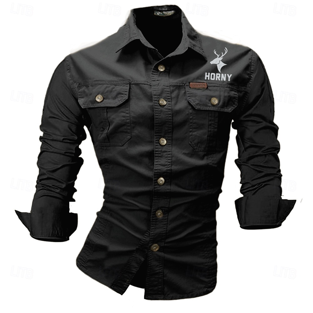 Per uomo Renna Cervo Camicia da lavoro Camicia Western Camicia cargo Manica Lunga Western Casual Uscire Caccia Primavera Autunno Collo ripiegato Stampato Nero Bianco Verde militare Rosso Blu del 2026 a $29.99 –P4