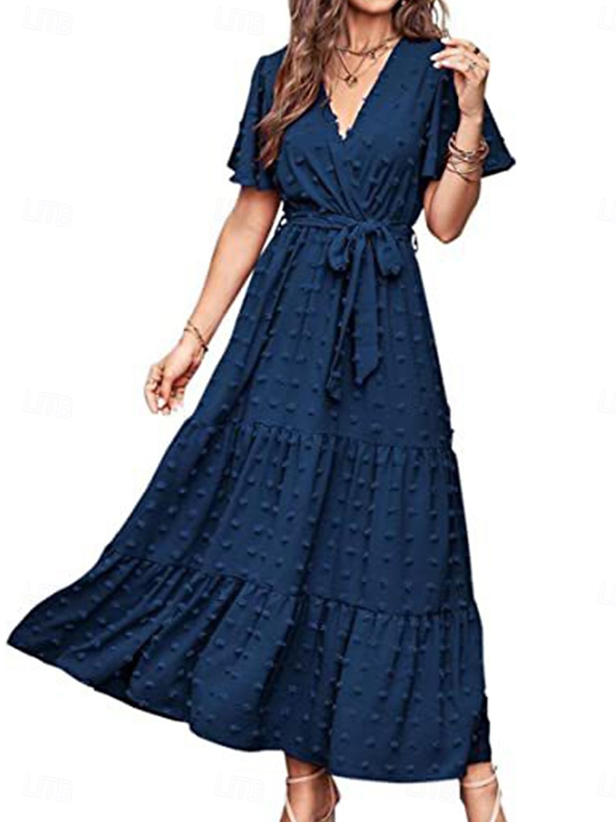 kvinners ensfarget slips foran v-hals lang kjole maxi kjole elegant bohemia fest daglig sommer 2025 - $51.99 –P2
