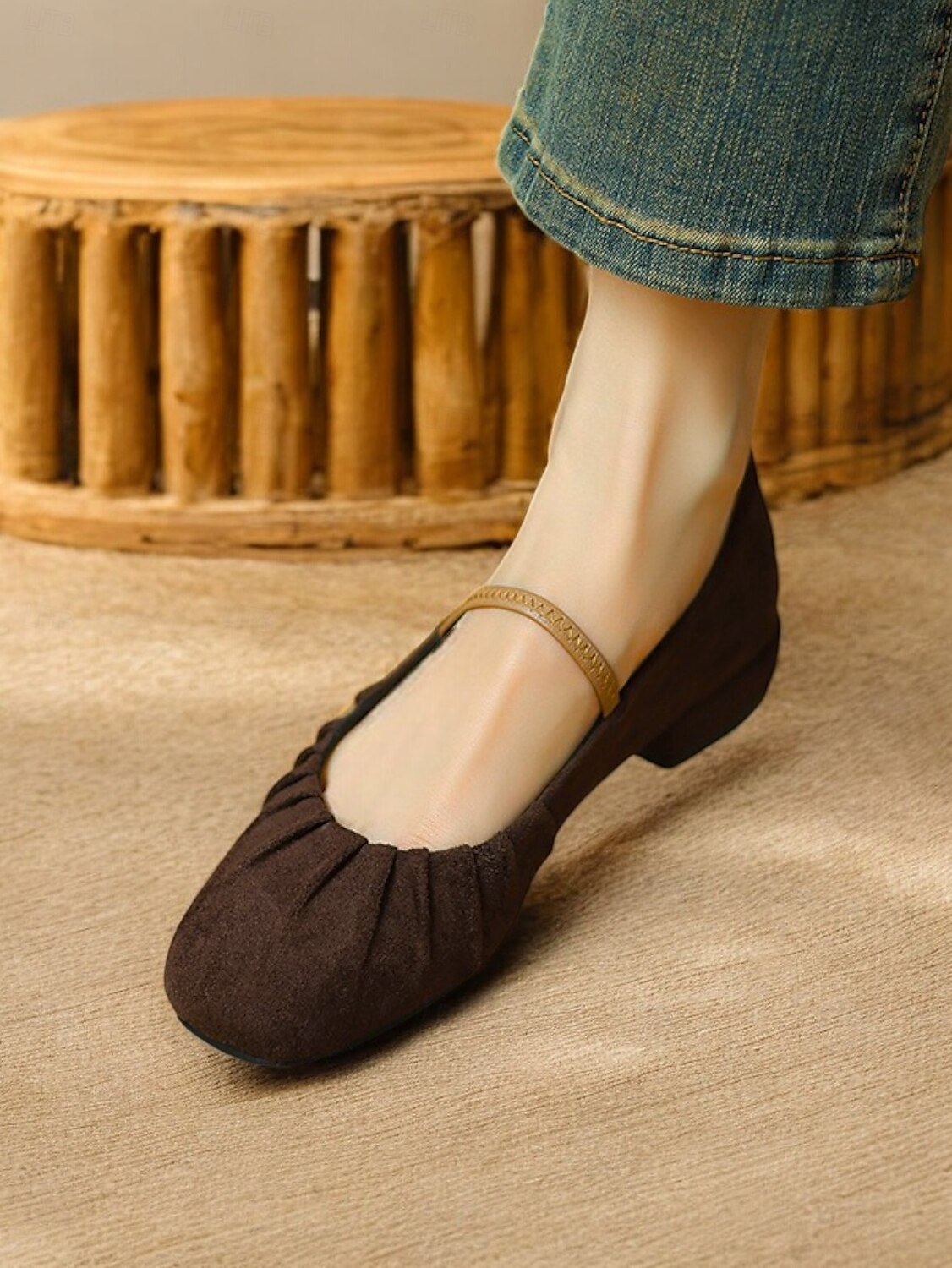 Women's Retro Brown Suede Flats – Elastic Strap Ballet Shoes with Pleated Detailing, Perfect for Casual Outings and Vintage-Inspired Fashion 2025 - $46.99 –P2