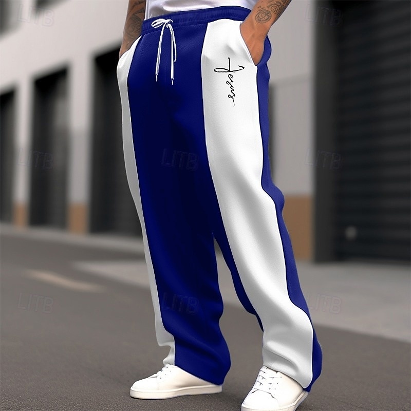 Men's Christmas Pants Sweatpants Trousers Straight Leg Sweatpants Pocket Drawstring Elastic Waist Color Block Cross Comfort Christmas Sports Outdoor Fashion Casual Black Dark Blue Micro-elastic 2025 - $20.99 –P3