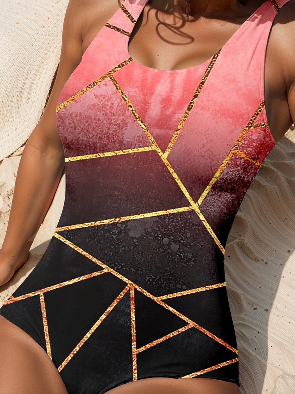 Ženské plavky One Piece Monokini plavky bez zadní části kontrola bříška vysoký pas štíhlý dovolená plážové oblečení ombre geometrický tvar U bez rukávů plavky 2025 - $26.99 –P3
