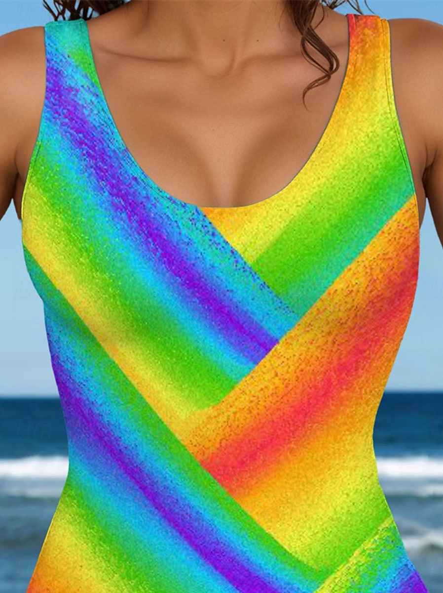 Maillots de bain femme une pièce monokini maillot de bain dos nu contrôle du ventre taille haute slim vacances plage ombre géométrique col en U sans manches de 2025 ? $26.99 –P2