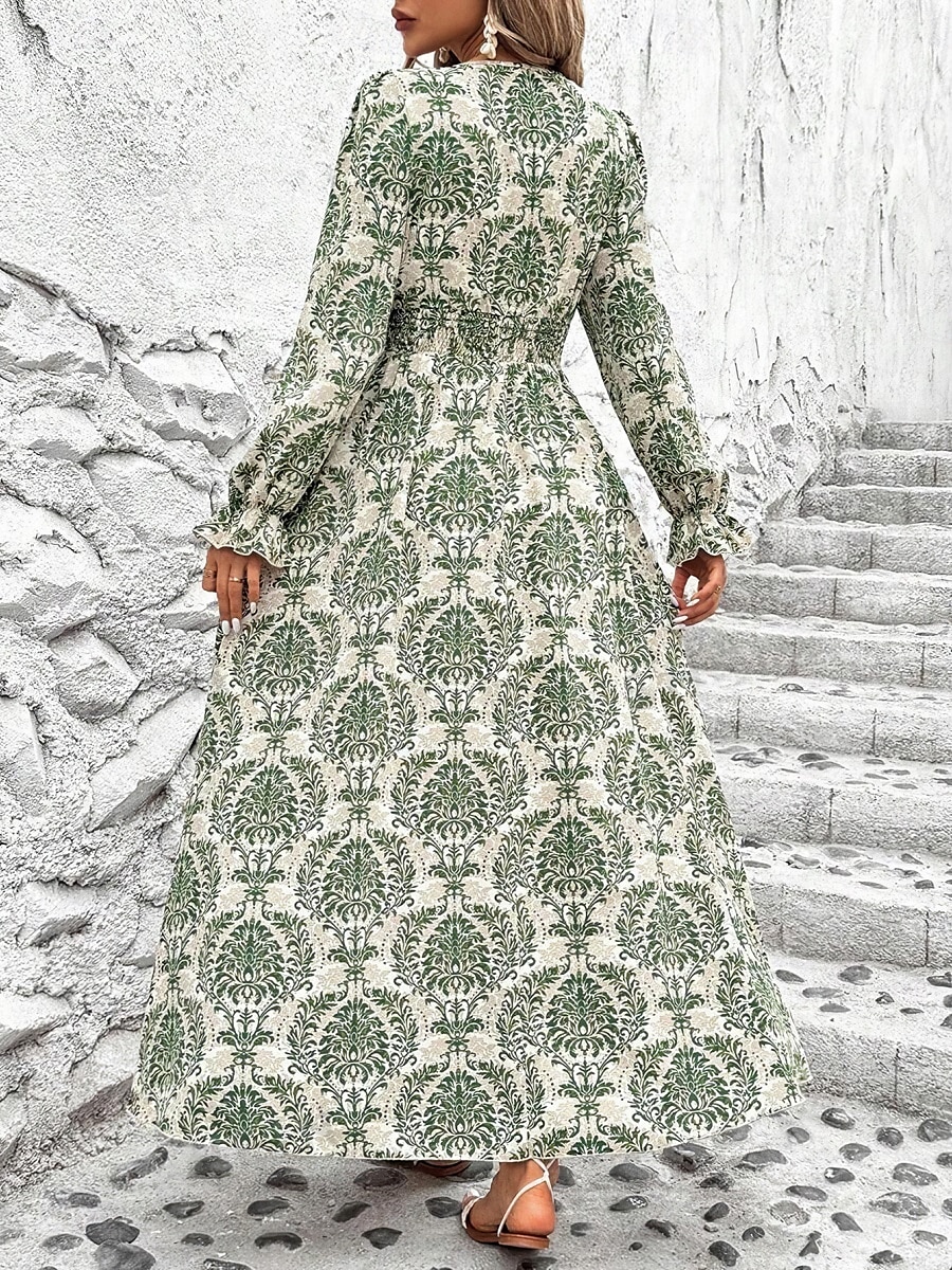 Damen Maxidress Casual kleid Schaukelkleid A Linie Kleid Boho-Kleid Brautkleider schlicht Täglich Regular Fit Blumen Langarm V Ausschnitt Schwarz Weiß Grün Sommer Frühling Herbst 2025 - $33.99 –P4