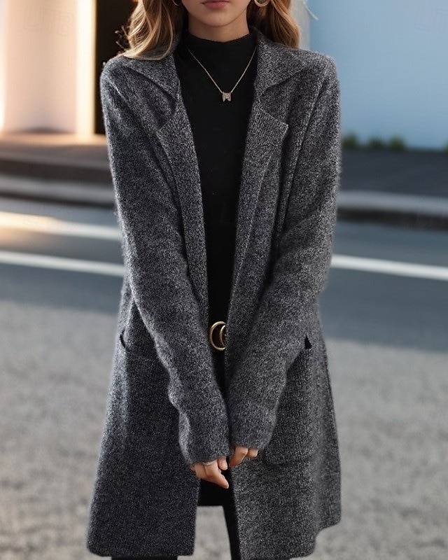 Women's Sweater Cardigan Sweater Jacket Shirt Collar Knit Pocket Knitted Spring Fall Home Daily Weekend Elegant Daily Casual Long Sleeve Pure Color Black Camel 2025 - $56.99 –P8