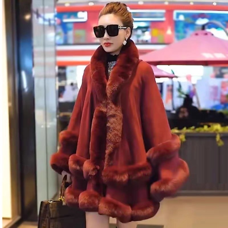 mulheres com capuz poncho capa xale de pele sintética envoltório com acabamento de pele cardigan sem mangas elegante capa moda tops casaco de 2025 por $93.99 –P8