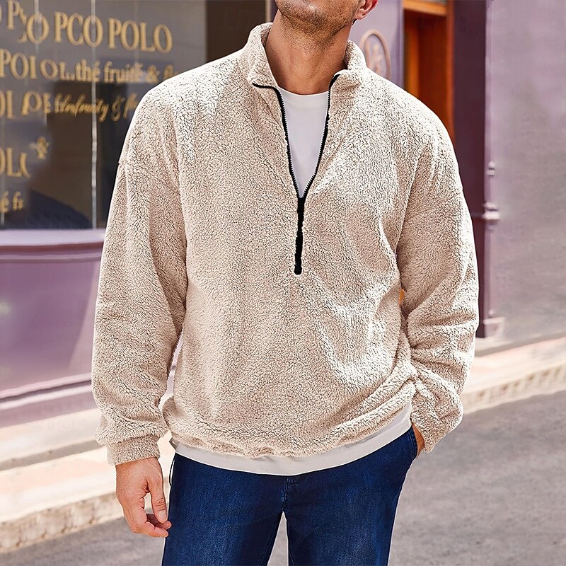 Per uomo Felpa con cappuccio Sherpa morbido Felpa con cappuccio e zip corta Nero Blu marino Verde Cachi Grigio Con Cappuccio Semplice Tasca Sport & Outdoor Quotidiano Ferie Streetwear Cool Casual del 2025 a $27.99 –P5