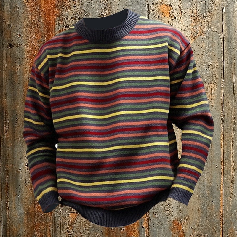 Herren Pullover Gestreifter Pulli Weihnachtspullover Gerippt Grobstricken Stricken Klassisch Regenbogen Rundhalsausschnitt Weihnachten Strickware Weihnachten Heim Bekleidung Herbst Winter Rote M L XL 2026 - $36.99 –P1