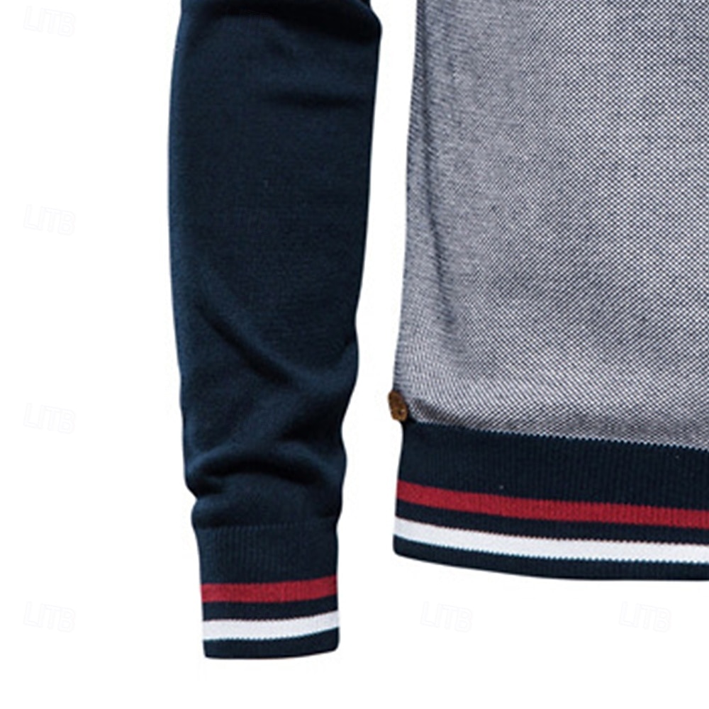 Herr Cardigan Tröja Kofta Ribbad Sticka Vanliga toppar Dragkedja Färgblock Kinakrage Stickat Neutral Utomhus Kläder Vår & Höst Svart Marinblå S M L 2025 - $41.99 –P5