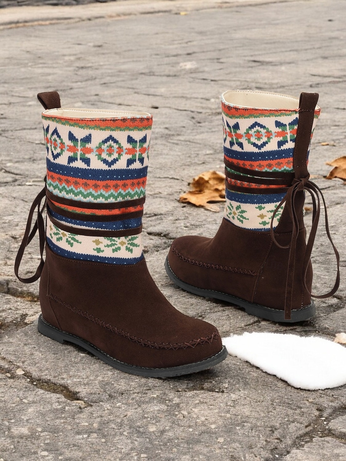 dámské zimní boty s retro pleteným vzorem – semišový svršek s tribal designem a hřejivou podšívkou, ideální do chladného počasí i k ležérním outfitům 2025 - $42.99 –P2
