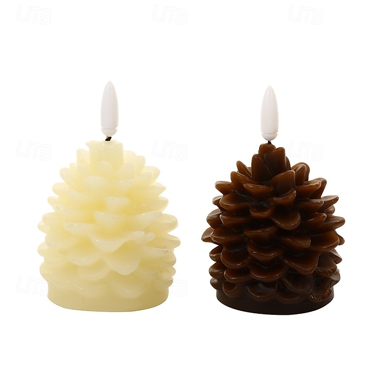 vlamloze dennenappelkaarsen licht kerstdecoratie led hoofd dennenappel elektronische kaarslamp thuis binnen scène lay-out lichten 2025 - $12.99 –P3
