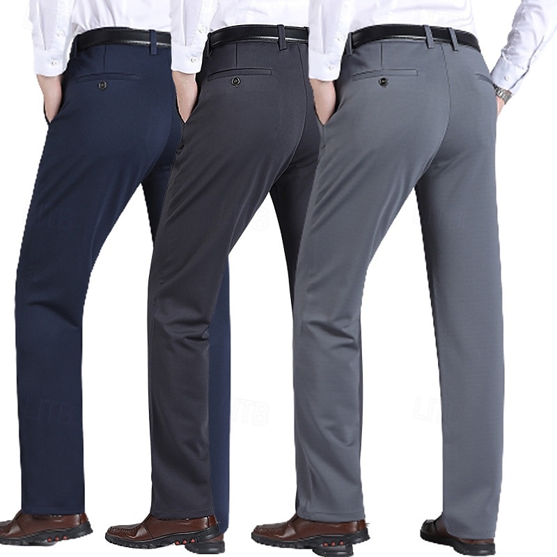 Pánské Oblekové Kalhoty Kalhoty chinos Knoflíky Kapsy Pevná barva Pohodlné Formální Párty Práce Módní Klasický styl Černá Námořnická modř Lehce elastické 2025 - $18.99 –P1