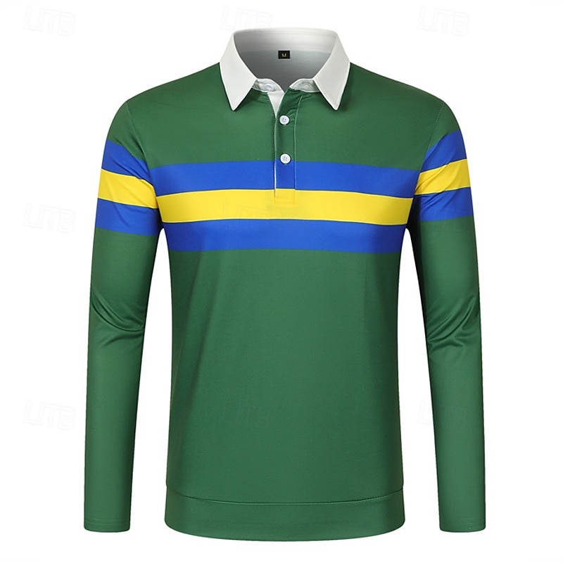 Men's Golf Shirt Golf Polos Shirts Work Casual Lapel Long Sleeve Basic Modern Color Block Patchwork Buttons Spring &  Fall Regular Fit Navy Blue Green Golf Shirt 2025 - $21.99 –P3