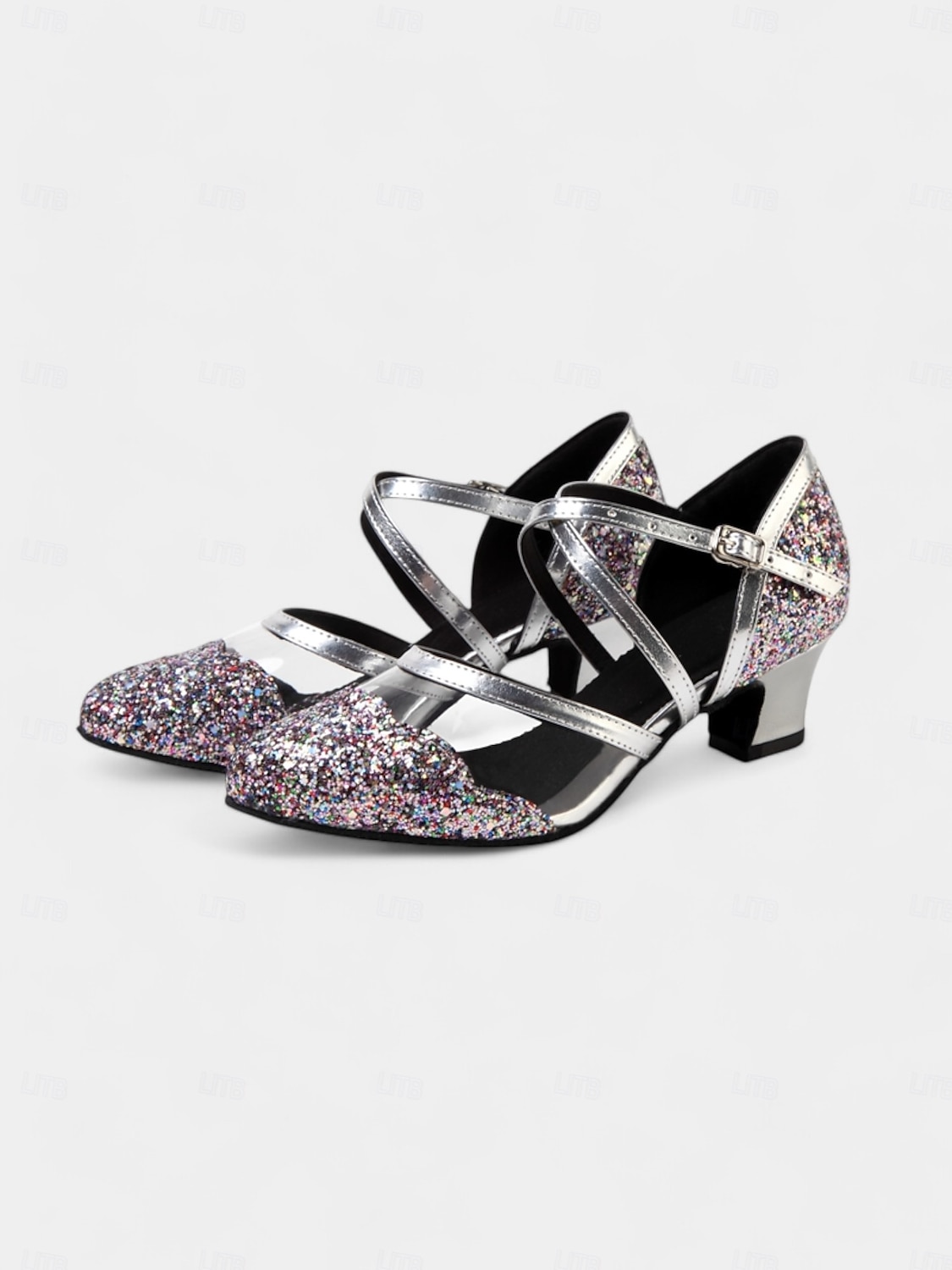 chaussures de danse à paillettes noires pour femmes avec brides croisées, semelle en daim souple et talons bas – parfaites pour les événements de salon, latins et de fête de 2025 ? $46.99 –P1