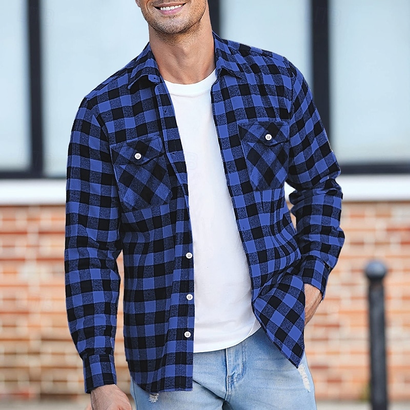 Pánské Košile Flanelová košile Overshirt Pléd Venkovní ulice Bílá Rubínově červená Vodní modrá Fialová Dlouhý rukáv Zima Jaro & podzim Oblečení 2025 - $25.99 –P4