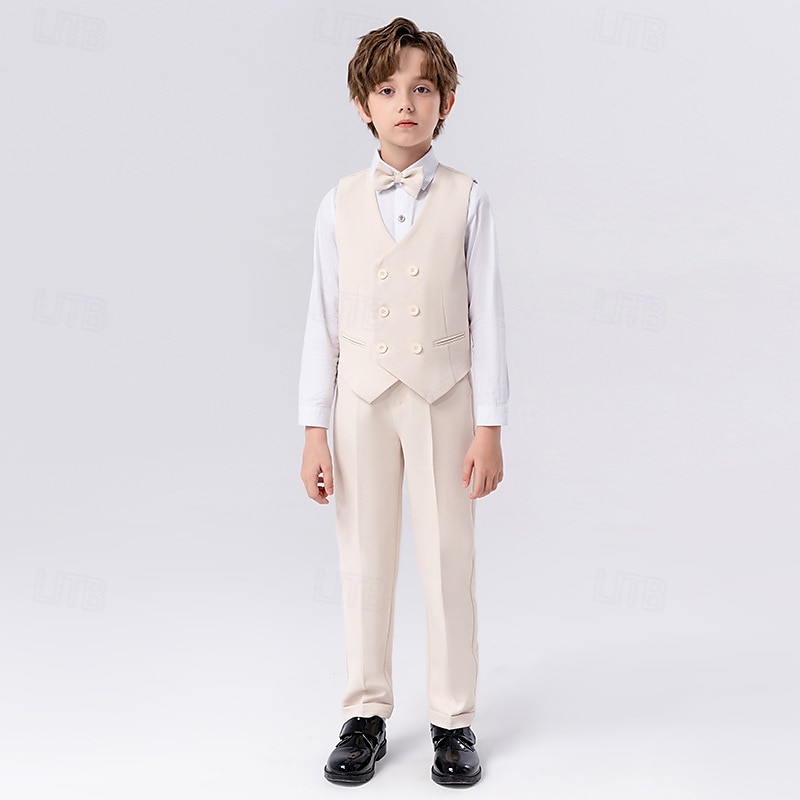 5 delar Ringbärarkostym Pojkar Barn Kostym Formell kostym Kavaj & väst & byxor & brosch & slips Formell Fest Mode Häftig Ensfärgat Ficka Blå Beige Grå Polyester 2025 - $52.99 –P9
