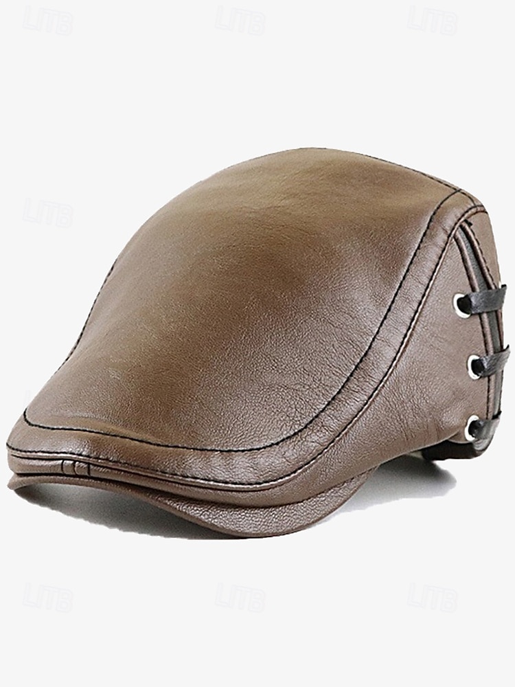 Men's Classic Faux Leather Newsboy Cap – Vintage Flat Ivy Hat with Lace-Up Side Details for Casual and Formal Looks 2025 - $14.99 –P10