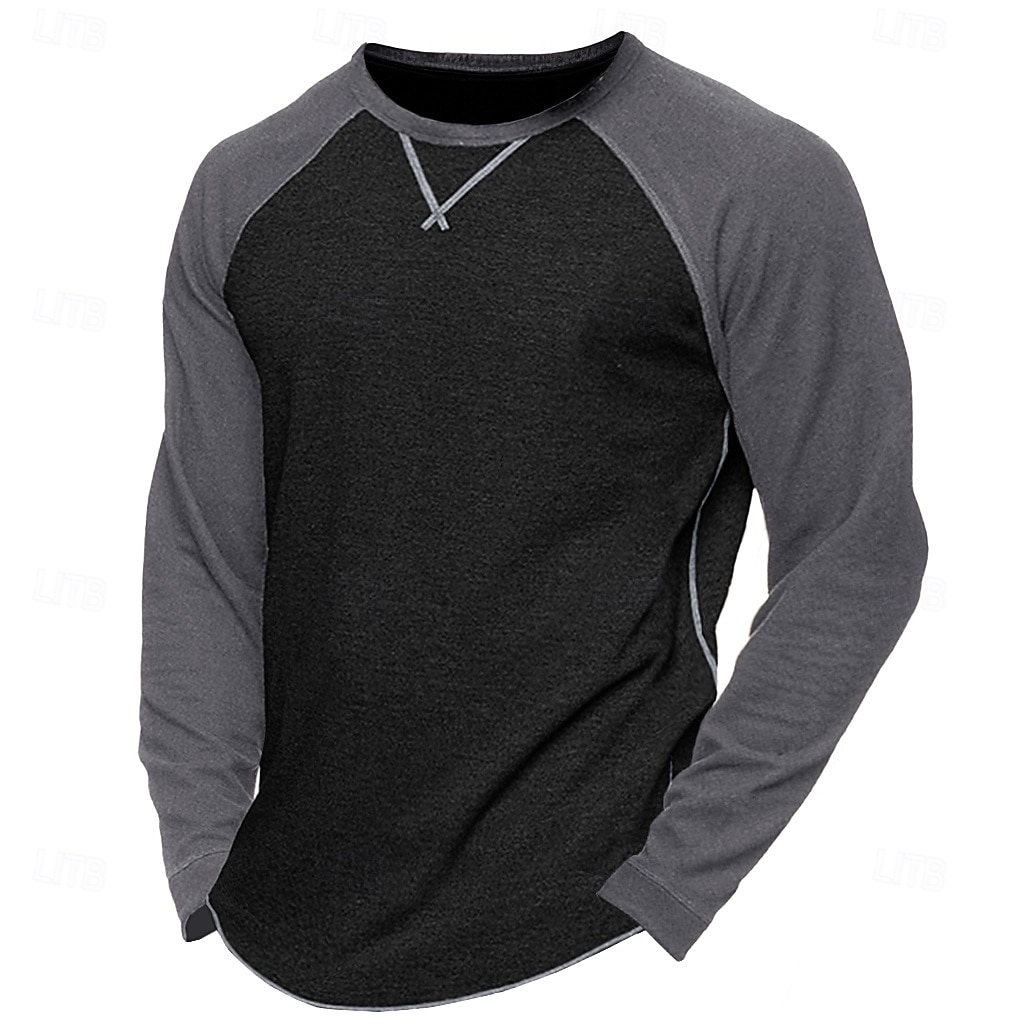 Men's 60% Cotton Raglan Sleeve Sweatshirt Tee Top Long Sleeve Shirt Solid Color Crew Neck Outdoor Street Long Sleeve Color Block Clothing Apparel Daily Casual Street Style 2025 - $18.99 –P9