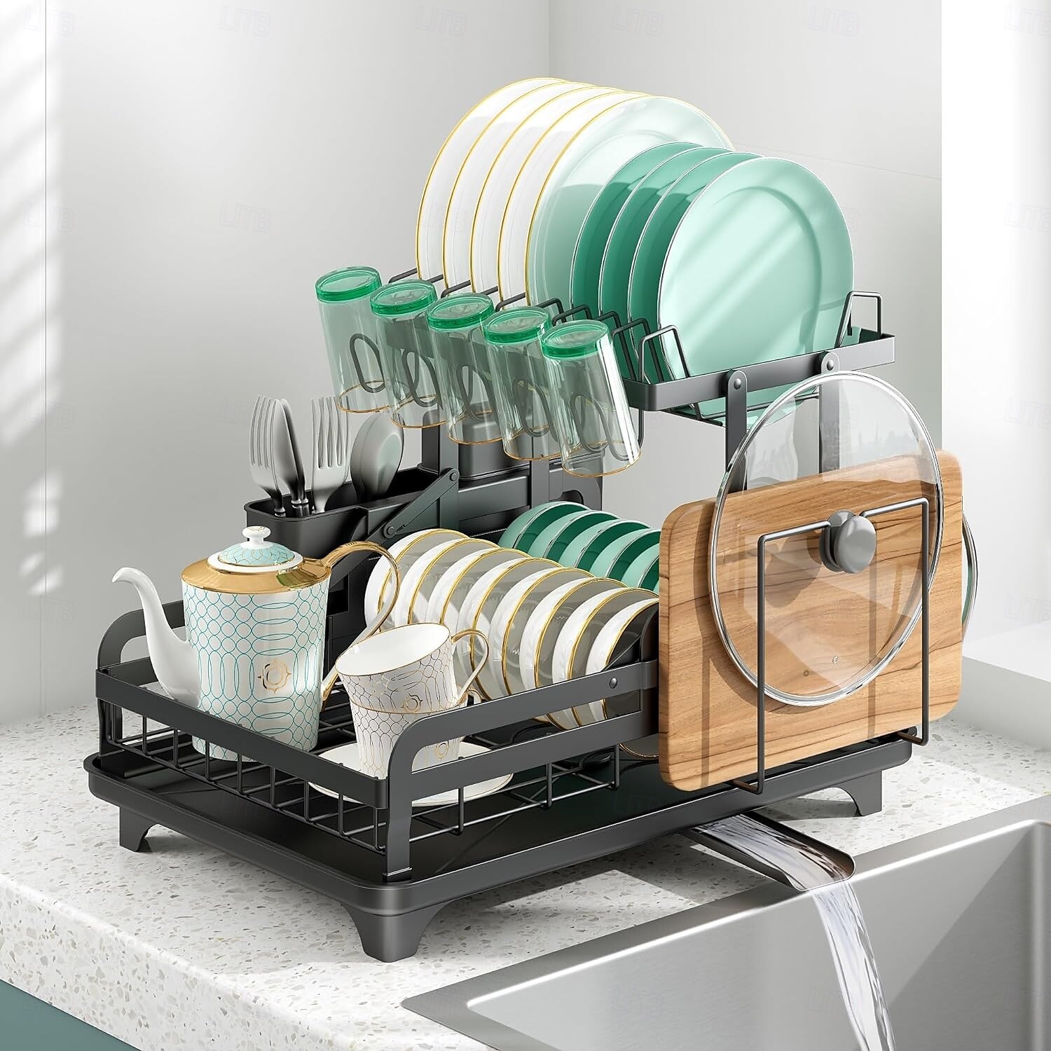 Tableware drying rack 2-layer utensil drain rack with detachable utensil rack and swivel joint durable high carbon steel material larger capacity easy to install black 2025 - $61.99 –P3