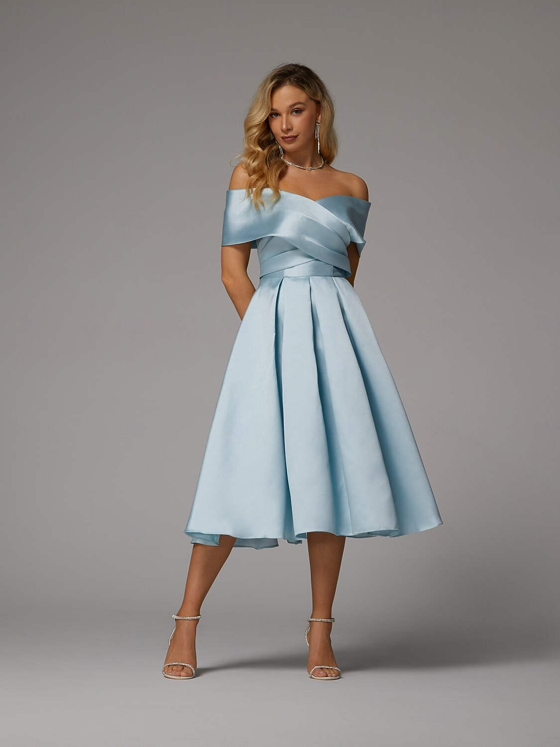 A-Line Cocktail Dresses Elegant Dress Wedding Guest Homecoming Tea Length  Short Sleeve V Neck Satin V Back with Pleats Dresses 2026 - $141.99