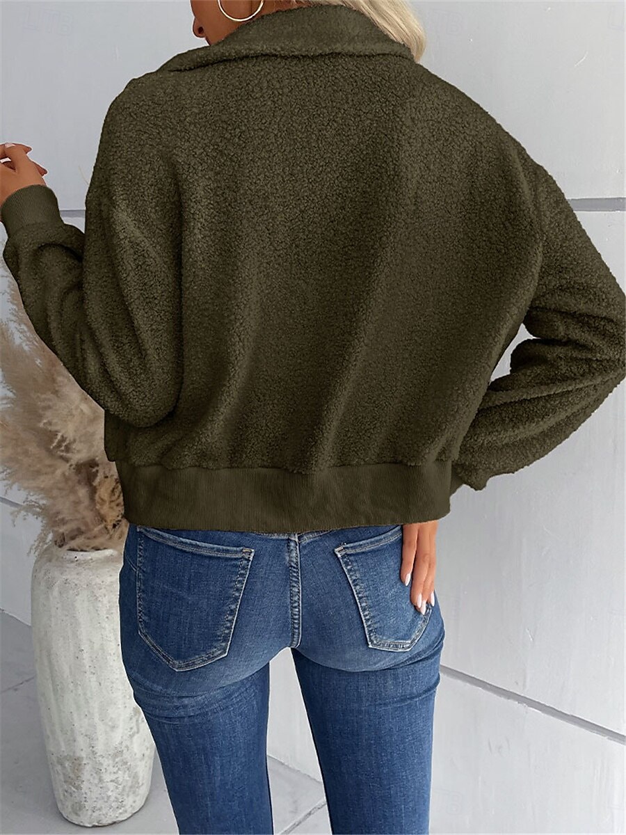 Women's Winter Coat Sherpa Jacket Outdoor Street Daily Wear Fall Winter Short Coat Regular Fit Thermal Warm Breathable Stylish Casual Jacket Long Sleeve Plain with Pockets Full Zip Dark Navy Army 2025 - $52.99 –P14