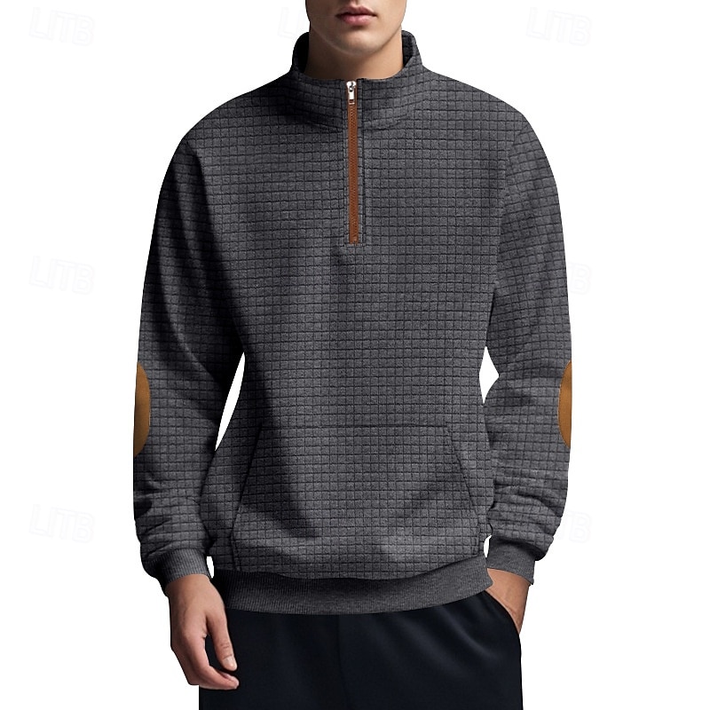 Per uomo Maglia Felpa con zip corta Nero Bianco Blu marino Grigio chiaro Grigio scuro Mezza zip Blocco di colori Tasca Frontale Testurizzato Sport & Outdoor Quotidiano Ferie Poliestere Streetwear del 2025 a $28.99 –P8