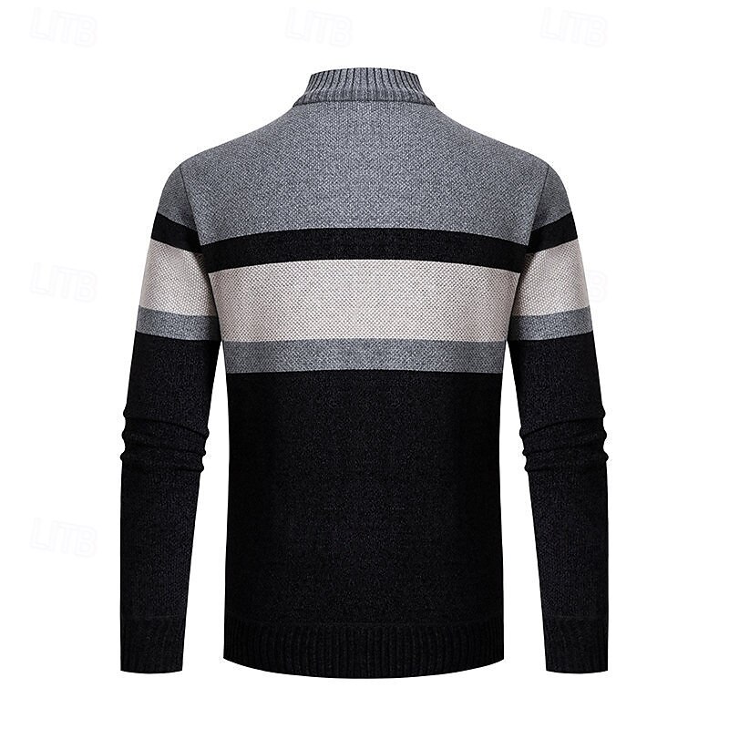 Herren Jacquard-Pullover Strickjacke Kurzer Pullover Strickpullover Gerippt Gehäkelt Stricken Standard Strick Jacquard Kariert / Gestreift / Chevron Stehkragen Modisch Klassisch Freizeitskleidung 2025 - $36.99 –P3