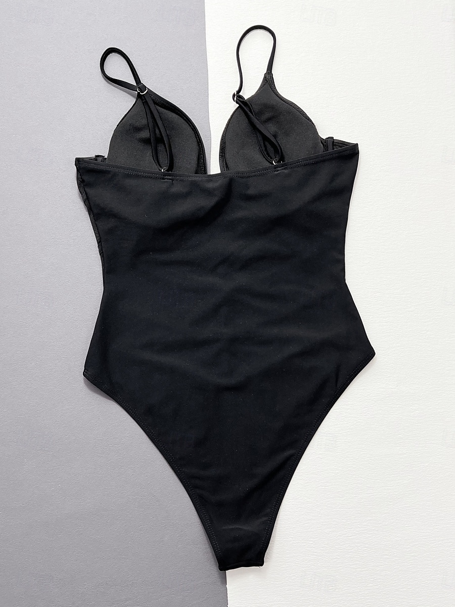 Dames Zwemkleding Een stukje Monokini Zwempak Netstof Blote rug Buikcontrole Hoge taille Slank Vakantie Strand Kleding Effen Kleur Halternek Mouwloos Badpakken 2025 - zł120.99 –P5