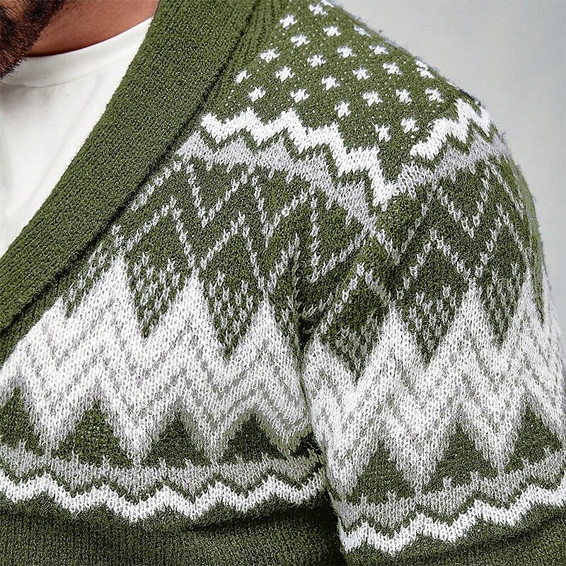 Herren Hässlicher Weihnachtspullover Kleid Pullover Strickjacke Strickpullover Gerippt Stricken Standard Knopf hoch Geometrisch Schalrevers Modisch Klassisch Freizeitskleidung Verabredung Bekleidung 2025 - $42.99 –P6