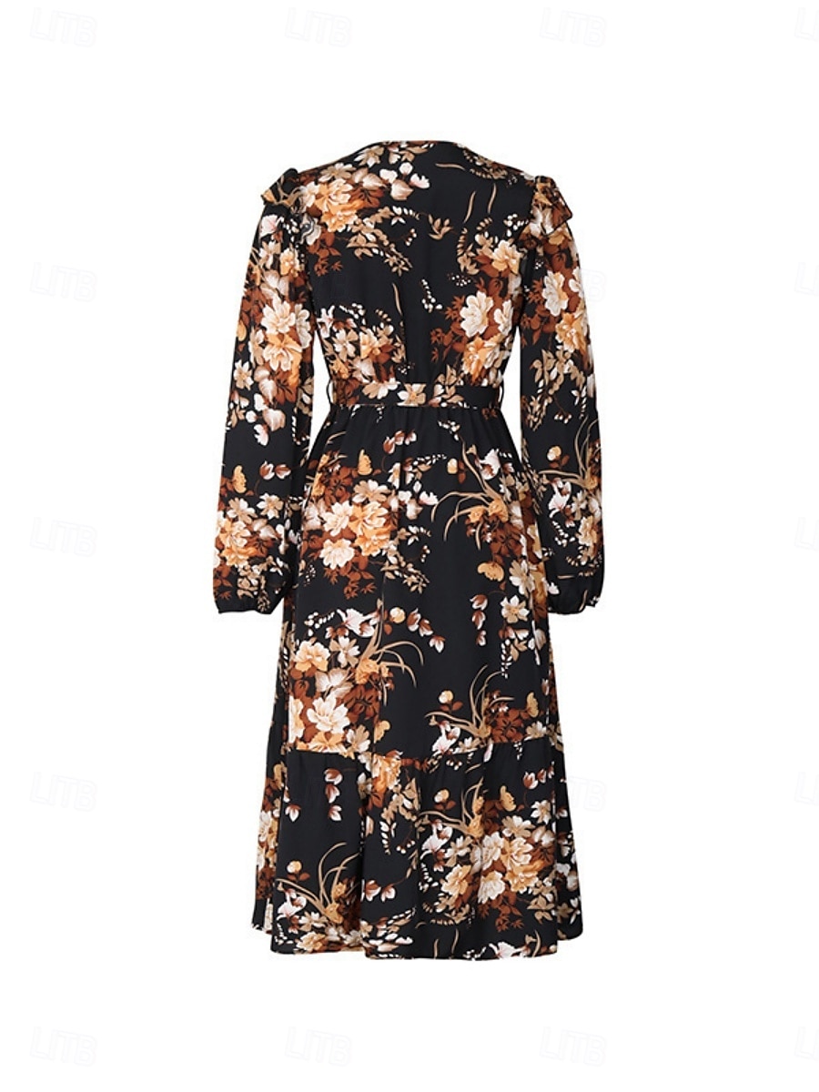 Per donna Vestito longuette Abito casual Vestito svasato Abito linea A Moda Informale Da mare Giornaliero Standard Floreale Manica lunga A V Nero Primavera Autunno del 2025 a $51.99 –P10