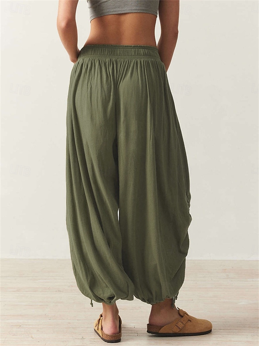 Women's Slacks Bloomers Fashion Streetwear Full Length Medium Waist Plain Drawstring Comfort Outdoor Stretchy Vacation Street Daily Black Army Green Rose Red Spring Fall Loose Fit 2025 - $27.99 –P11