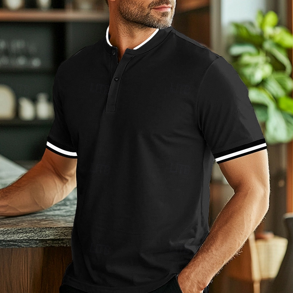 Men's Polo Shirts Collarless Golf Shirts Casual Stand Collar Short Sleeve Basic Comfortable Plain Buttons Summer Spring Regular Fit Black White Red Polo Shirts 2026 - $18.99 –P2