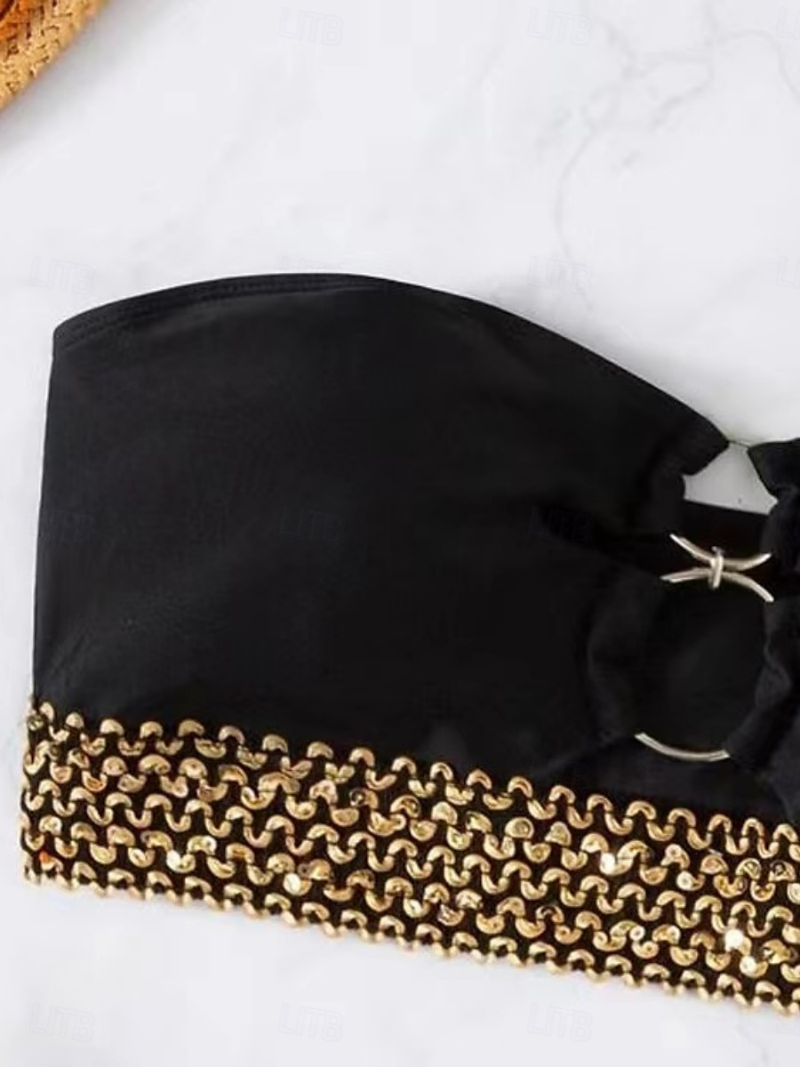 Dam Badkläder Bikini 2 st Kaxig Baddräkt Öppen rygg Smal Semester Standkläder Geometrisk Axelbandslös Ärmlös Baddräkter 2025 - $29.99 –P5