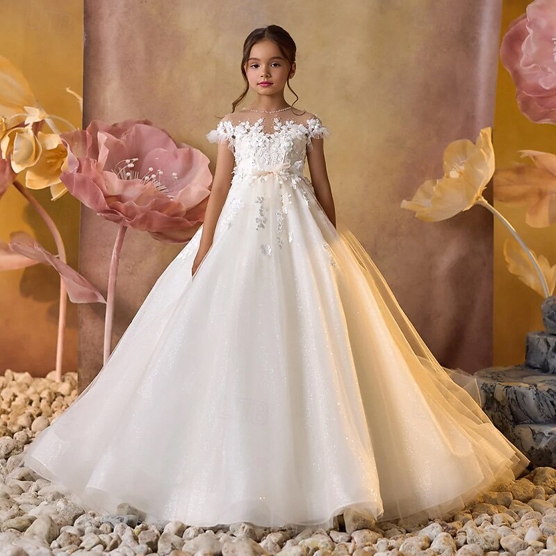 kinderkleidung Mädchen Blumenmädchen Kleid Kleid für die Erstkommunion Party Kleid Feste Farbe Ärmellos Langarm Leistung Hochzeit Party Gitter Prinzessin Süß Gitter Mitte der Wade Etuikleid Tüll-Kleid 2025 - $91.99 –P1