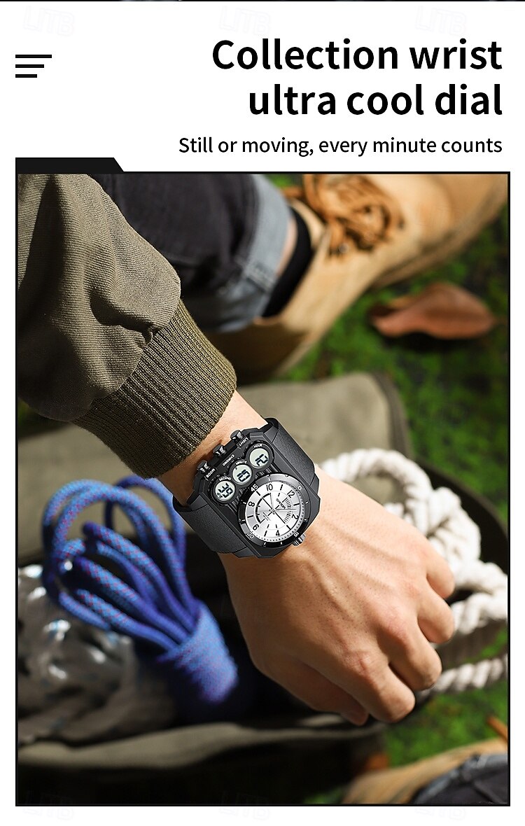 SANDA Мужчины электронные часы На открытом воздухе Мода Повседневные часы Наручные часы Светящийся будильник С тремя часовыми поясами Календарь ТПУ Часы 2026 - $26.99 –P5