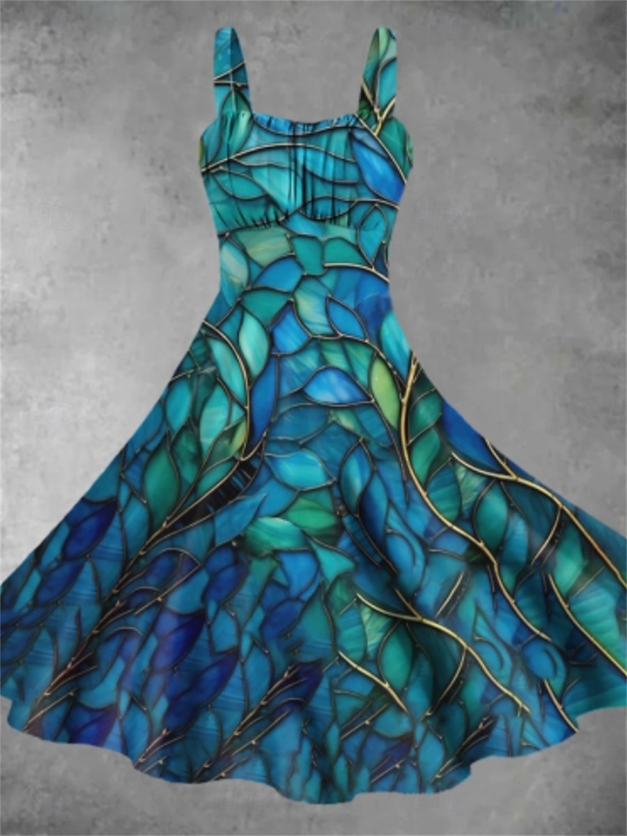 robe midi à bretelles à imprimé graphique pour femme élégante décontractée vacances maison sans manches été de 2025 ? $31.99 –P3