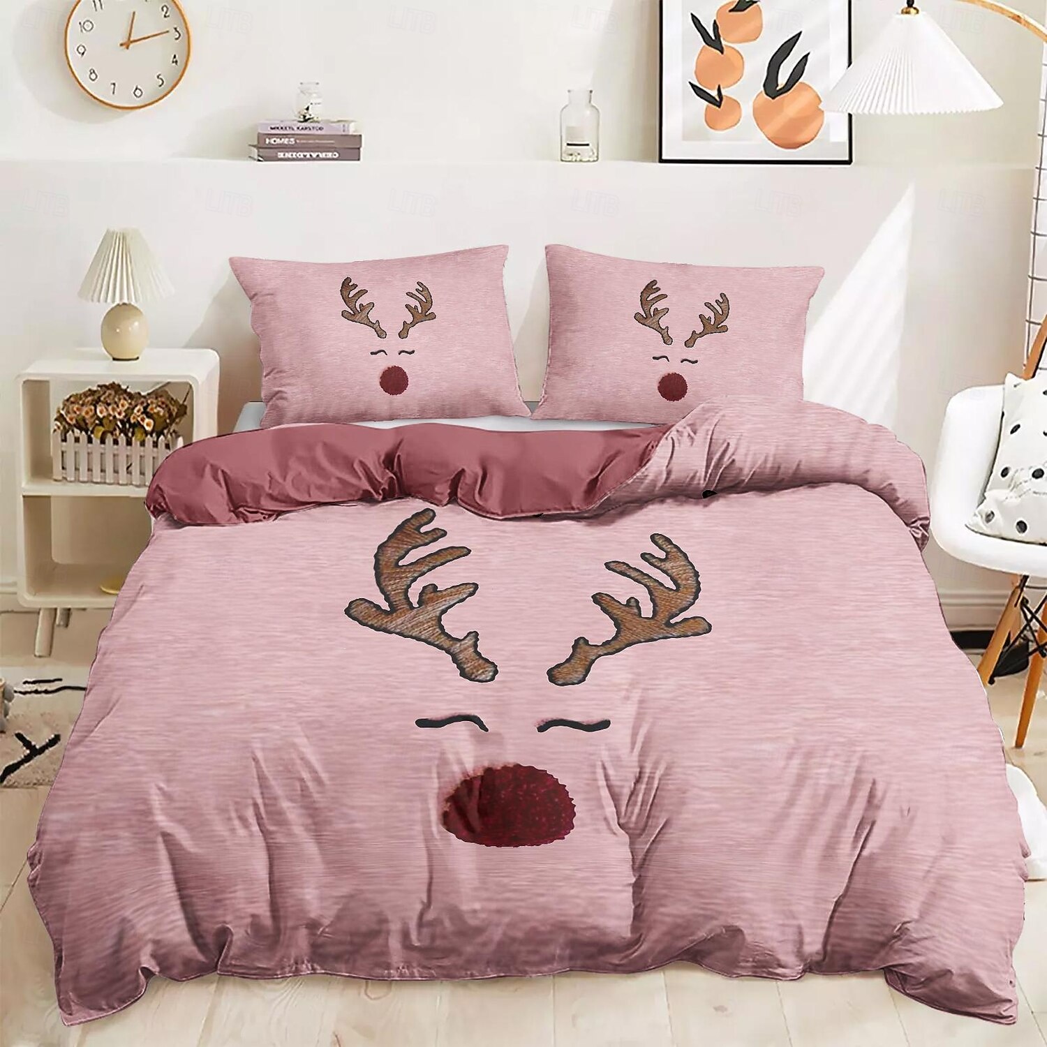 Bettbezug-Set mit Rentier-Aufdruck, 100 % Baumwolle, weiches und gemütliches Bettwäsche-Set mit weihnachtlichem Rentier-Design, perfekt für die Wintersaison, stilvolle Schlafzimmerdekoration, pflegeleicht, maschinenwaschbar 2025 - $60.99 –P7