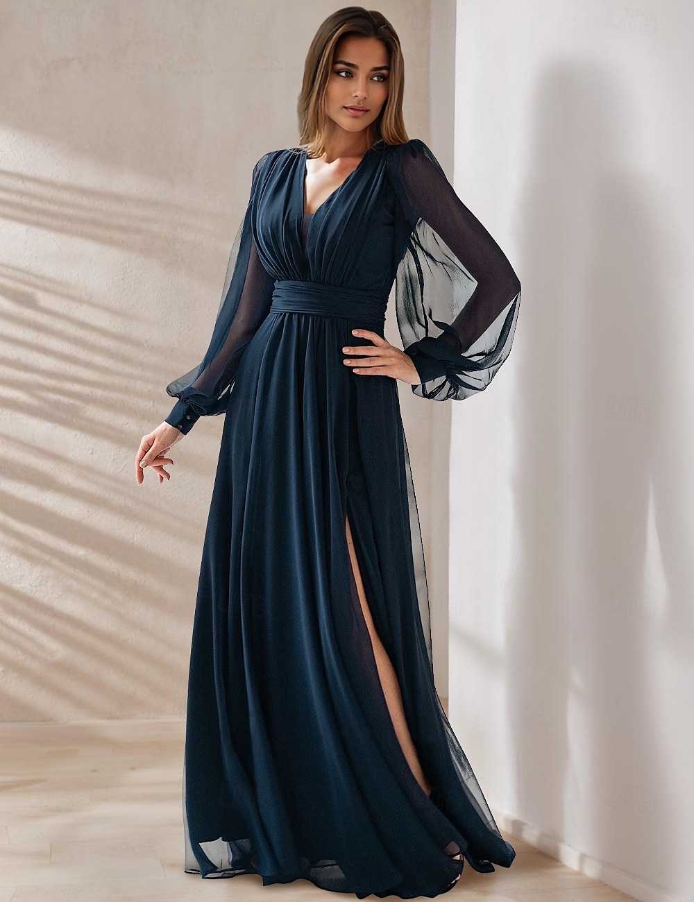 Abito da Mamma della Sposa A-Line Elegante Festa Collo a V Lunghezza Piena Chiffon Pizzo Ricamato Maniche Lunghe Inclusa Giacca con Pieghe 2025 del 2025 a $167.99 –P1
