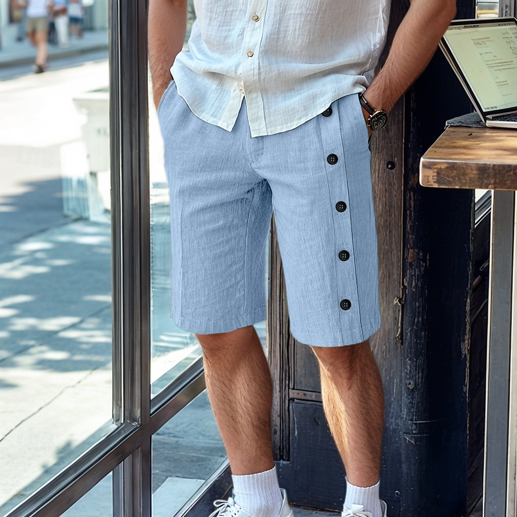 Homme Short en lin Short d'été Bermuda Boutons Poche Jambe droite Plein Confort Respirable Court Entreprise Design mode Blanche Vert Véronèse de 2026 ? $22.99 –P9