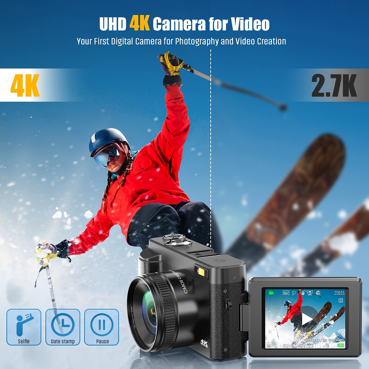 2025年 4k デジタルカメラ 48MP カメラ オートフォーカス コンパクトデジタルカメラ フラッシュライト付き ポイントアンドシュートカメラ 小型デジタルカメラ  コレクション – $151.99 –P5