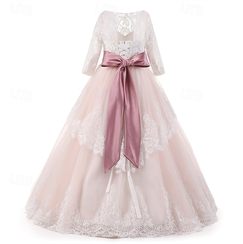 Blumenmädchenkleid Kinder Mädchen Prinzessinenkleid Leistung Hochzeit Party Elegant Schön Gitter Feste Farbe Langarm Rundhalsausschnitt Hellgelb Hellrosa 4 Jahre + 2025 - $78.99 –P5
