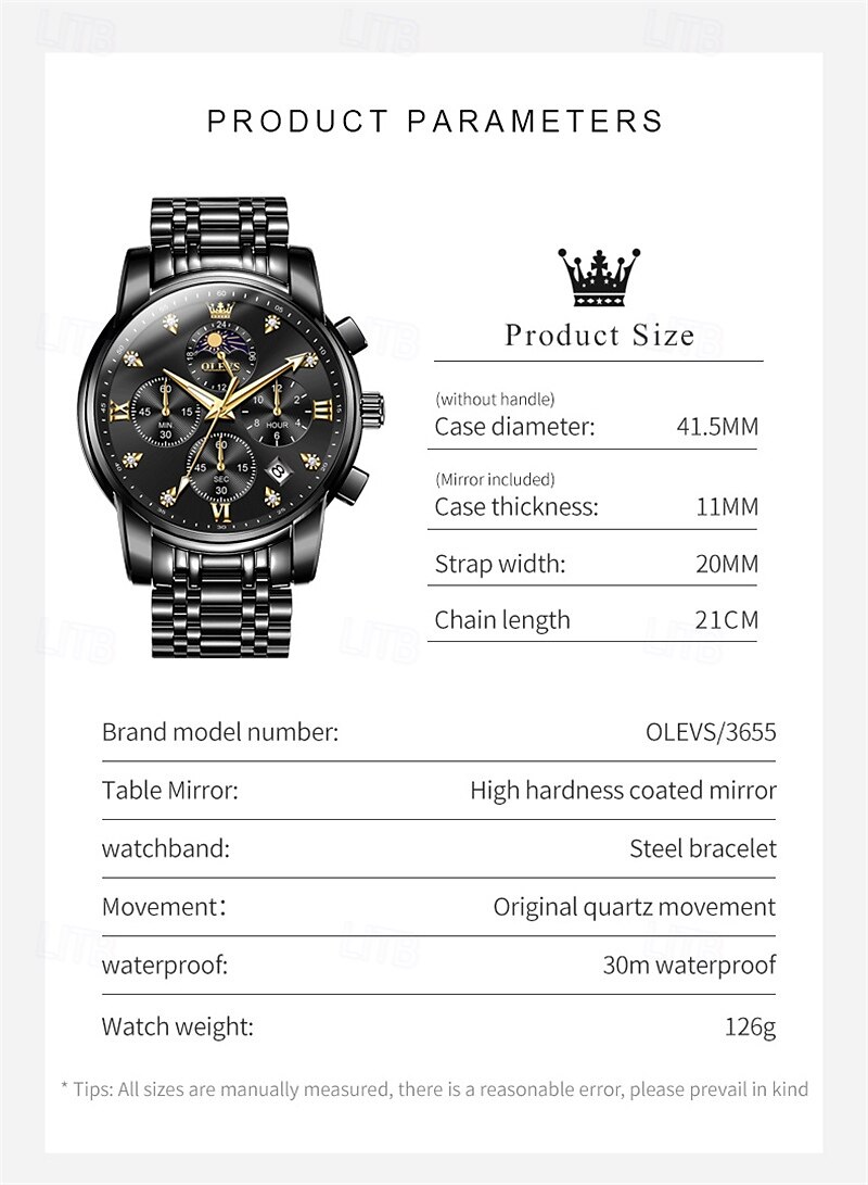 New Olevs Brand Stainless Steel Band Men'S Business Watch Calendar Luminous Chronograph Multifunction Simple Leisure Quartz Watch Fashion Waterproof Sports Men'S Wristwatch 2025 - $35.99 –P7