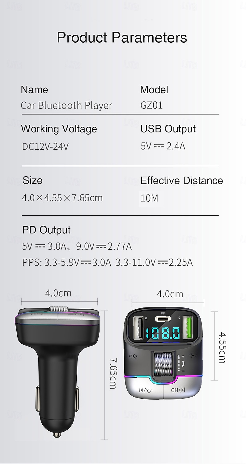 Car Charger Dual USB Smart Fast Chargers with Charging Cable Bluetooth 5.0 FM Transmitter MP3 Player 2025 - $27.99 –P14