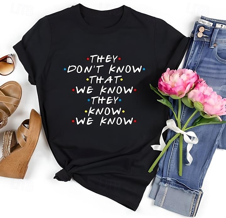 Femme T shirt Lettre Décontractées Manche Courte Col Rond Hauts réguliers du quotidien Imprimer Noir Eté de 2025 ? $19.99 –P1