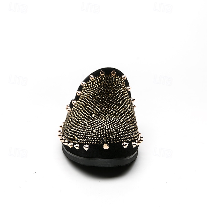 Schwarze Slipper für Herren mit Nieten – mit Strasssteinen verzierte Pantoletten mit auffälligem Design für Partys und Abendgarderobe 2025 - $54.99 –P6