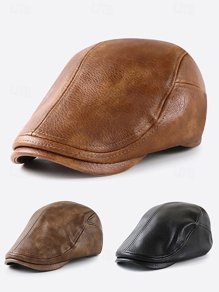 Stylish Brown Faux Leather Flat Cap with Vintage Finish | Perfect for Casual and Dressy Occasions 2025 - $19.99 –P2