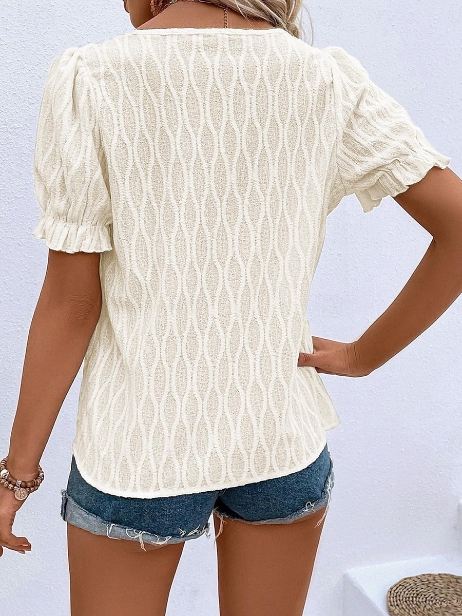 Top Eleganti in Pizzo Bianco per Donna con Occhielli Maglietta Moda Casual Semplice Regolare Maniche Lunghe Collo Intagliato Regolare Fit Giornaliero Weekend Romantico Petite Top Estivi da Vacanza del 2025 a $21.99 –P2