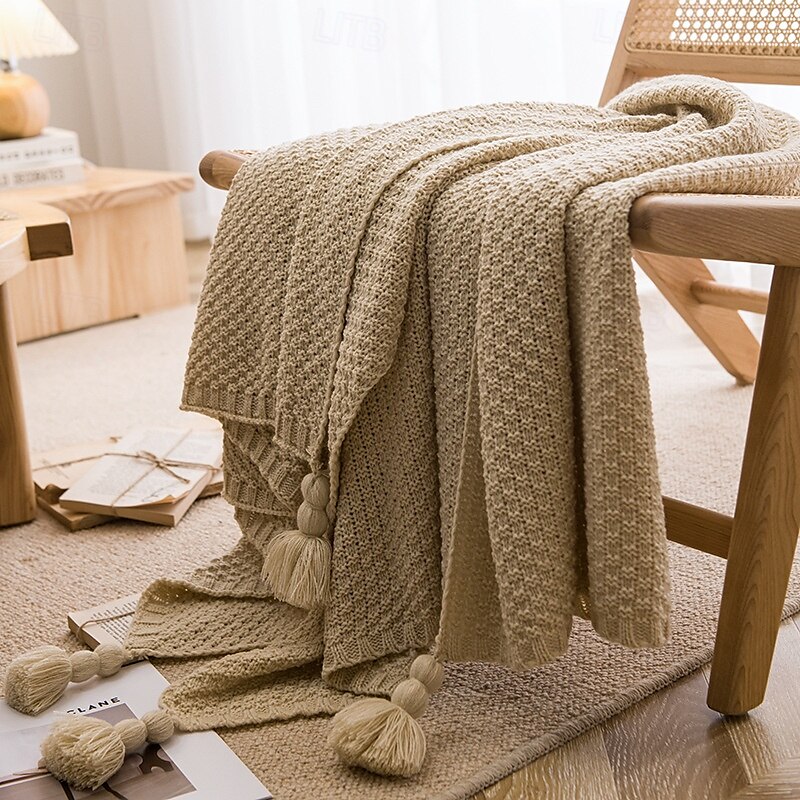 Fringed Ribbed Knit Blanket Solid Color Throw for Bed and Sofa Stylish and Cozy Design Perfect for Lazy Days, Fashionable Shawls, or Home Textiles Soft and Comfortable for Year-Round Use 2025 - $39.99 –P6
