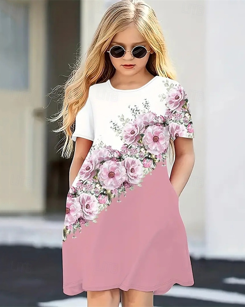 Pâques FILLE 3D Graphic Fleur Robe Manche Courte Eté Printemps Vacances du quotidien Princesse Magnifique Doux Enfants 4-12 ans Robe casual Mi-long Standard de 2025 ? $15.99 –P1