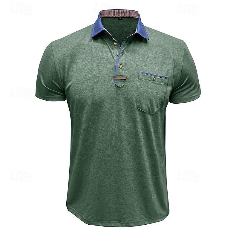 Per uomo Polo Camicia da golf Golf Attività commerciale Informale Classico Manica corta Di tendenza Tinta unica Bottoni Tasche Estate Primavera Standard Grigio scuro Verde foresta Blu denim Nero del 2026 a $22.99 –P6